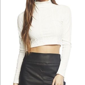Arden B White Long Sleeve Cable Knit Crop Top